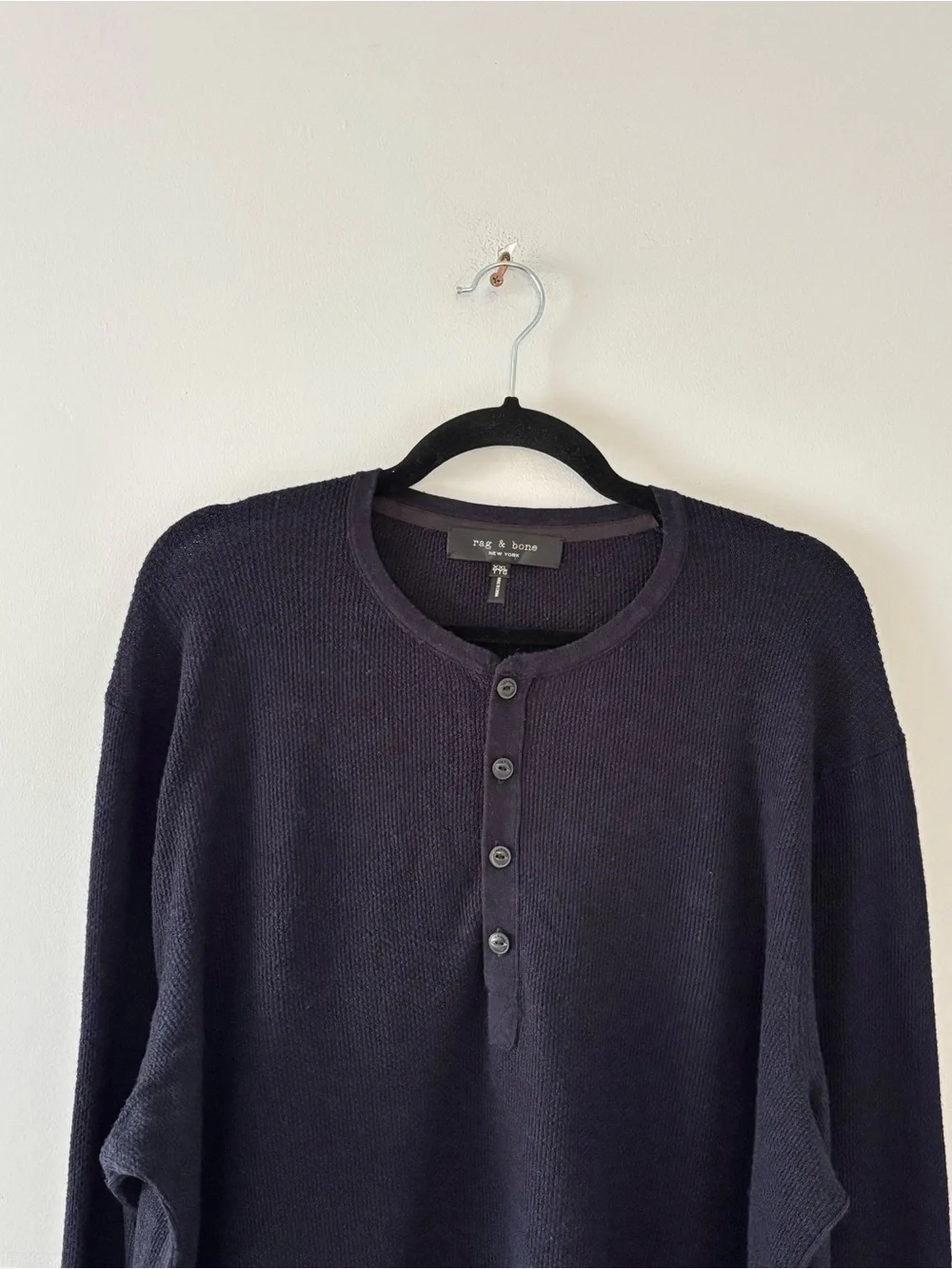 Rag & Bone Men’s Gregory Henley Knit Long Sleeve Sweater Top Buttons Navy